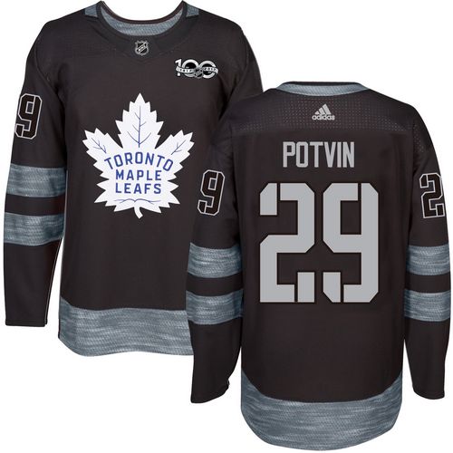 Adidas Maple Leafs #29 Felix Potvin Black 1917-100th Anniversary Stitched NHL Jersey - Click Image to Close
